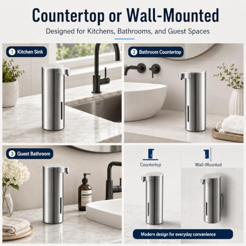 Automatic Foaming Hand Soap Dispenser, Rechargeable Stainless Steel