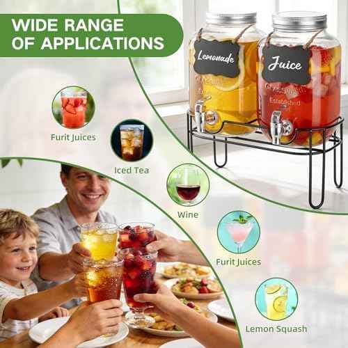 1 Gallon Glass Drink Dispensers For Parties, 2 Pack Beverage