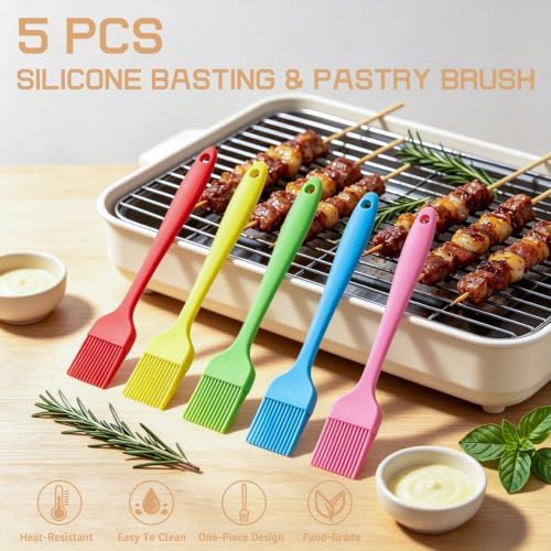 Silicone Basting Pastry Brush, 5 PCS Heat Resistant Food Brush Set