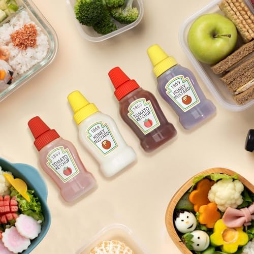 4 Pcs Mini Ketchup and Mustard Bottle for Kids Lunch Accessories, 1 oz