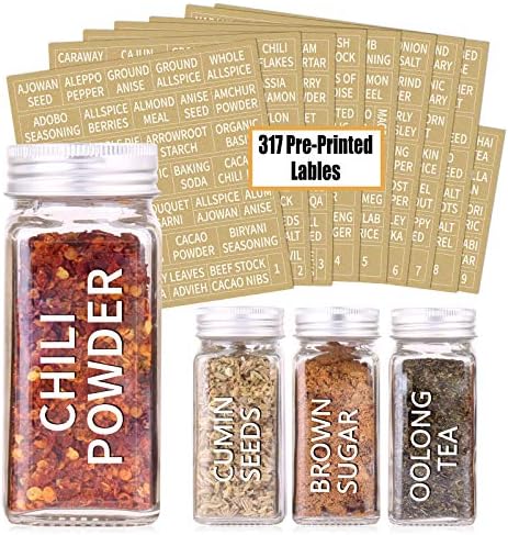 SWOMMOLY 48 Pcs 4 oz Glass Spice Jars with Shaker Lids and 703 Spice