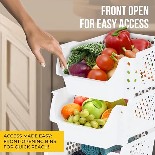 Skywin Stackable Open Front Storage Bins, 4 Pack, White