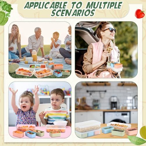 SiliFine 4 Set Snack Containers with 3 Removable Compartments Reusable