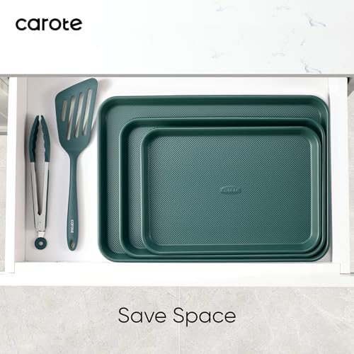 CAROTE 3-Piece Baking Sheet, Nonstick Cookie Sheets, Olive Green