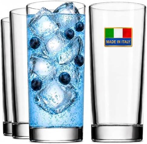 Godinger Drinking Glasses, Tall Highball Glasses Set of 4, Made in