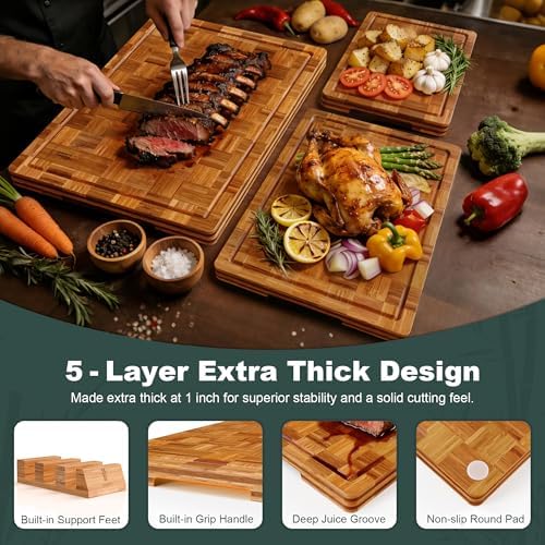 Extra Large Bamboo Cutting Boards, 3-Pack Heavy Duty Bamboo Cutting