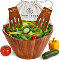Night Tree Large wooden salad bowl with serving forks mixing, wood