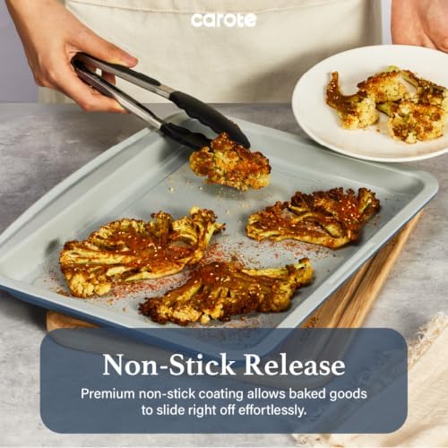 Carote 7Pieces Baking Pans Set Nonstick, Premium Carbon Steel Non Toxic Stackable Bakeware Sets for Kitchen, Scratch-Resistant, Oven Bake Sheets for Baking, Cake Pan, Roasting Pan, Muffin Pan, Blue
