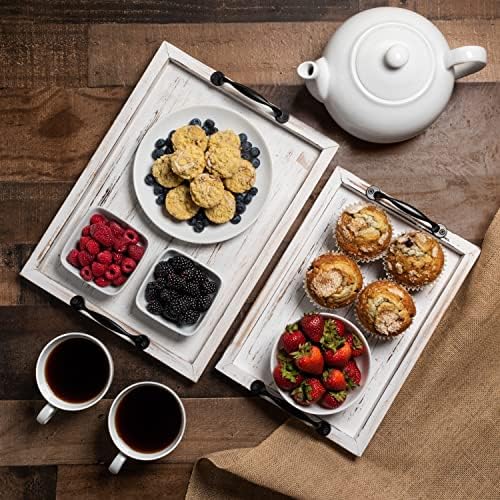 Gennua Kitchen Rustic Serving Tray Set with Handles, 2 Nesting Wooden