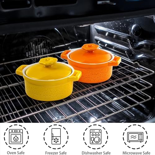 Hacaroa Set of 6 Mini Cocotte with Lid, 8 Oz Ceramic Ramekins with