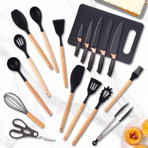 19-Piece Kitchen Utensil and Knife Set, Black