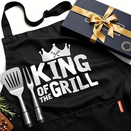 Kitchen Apron Gift for Men, BBQ Grilling Apron with 2 Pockets, Funny