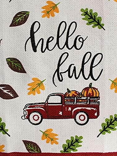 Set of 8, Red Antique Truck and Pumpkin Quote Hello Fall Design