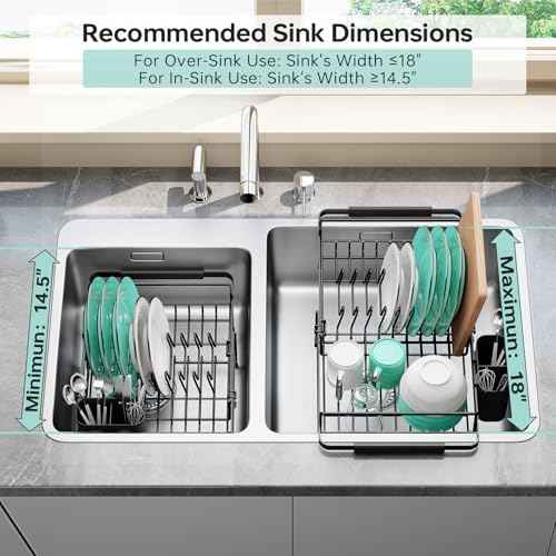 Urackify Expandable in-Sink or Over-Sink Dish Drying Rack, 14.5"-18", Black