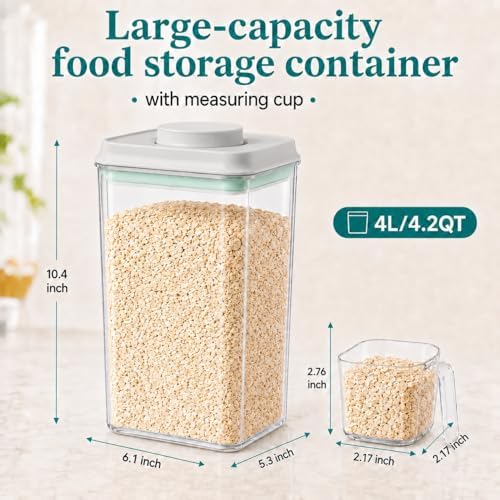 POP Airtight Flour-Rice Food-Storage Container - 4L/4.2Qt Jar with Lid