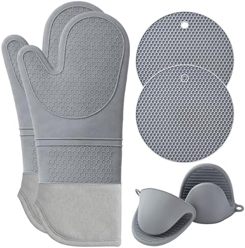 Silicone Oven Mitts and Pot Holders Set, 6 Piece