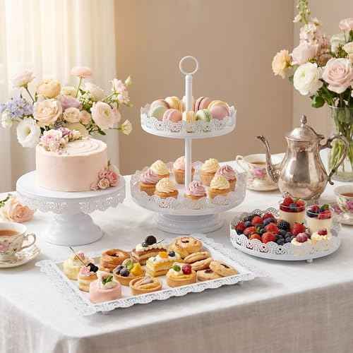 TOPZEA Set of 4 Cake Stands, White Metal Dessert Treat Table Display