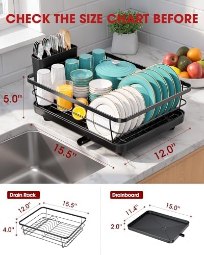 Sakugi Stainless Steel Dish Drying Rack, 15.6" D x 12" W, Black