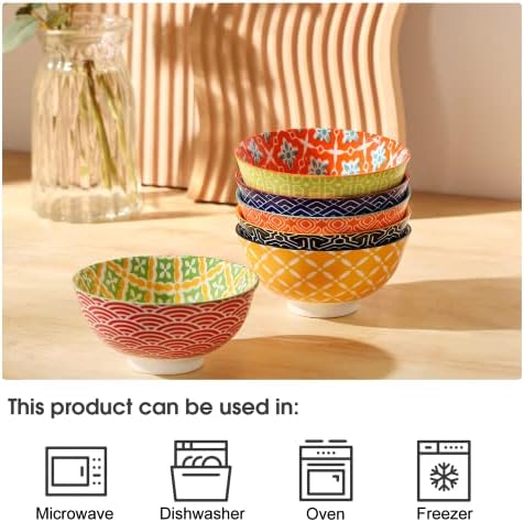Metahom Small Ceramic Bowls, Colorful Dessert Bowls 10 Oz, Set of 6