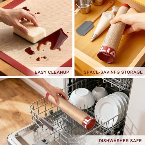 LILIAO Silicone Baking Mats, 3-Pack, Red