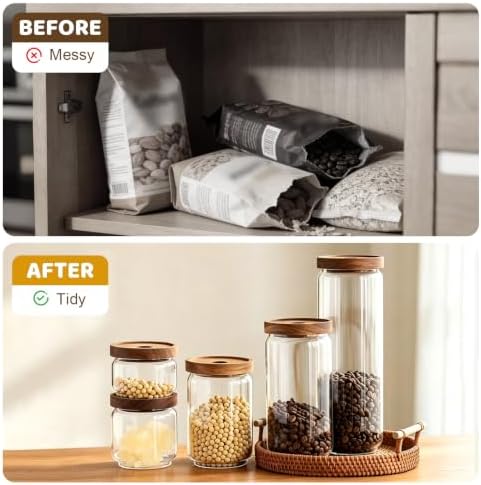Glass Jars with Airtight Wood Lids - 57 OZ Large Tall Kitchen Pantry