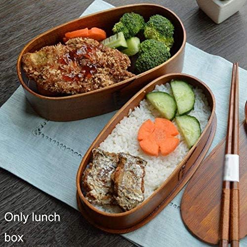 DODY Wooden Japanese Bento Box with Spoon Fork Kit