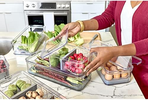 iDesign Produce Refrigerator Bin with Lid, 15.72" x 6.32" x 3.76"