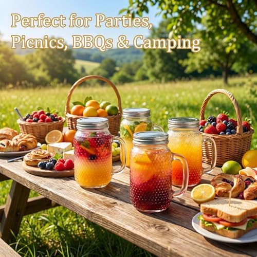 DaYammi 6 Pack 24oz Hobnail Mason Jars with Lids & Straws, Handle
