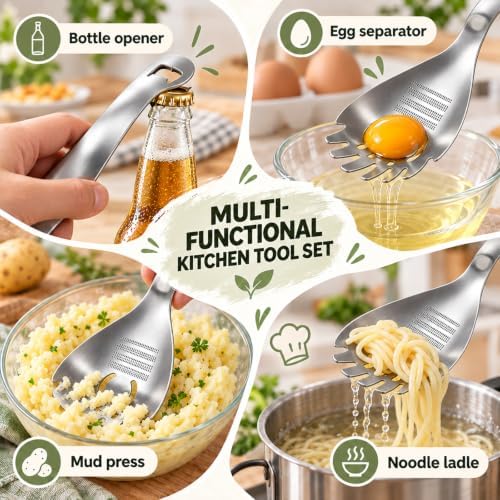 5-in-1 Stainless Steel Cooking Spoon, Multifunctional Stainless Steel