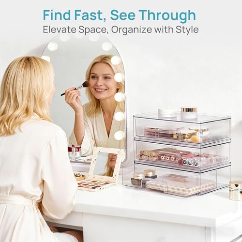 Vtopmart Clear Stackable Storage Drawers, 2 Pack Wide Plastic