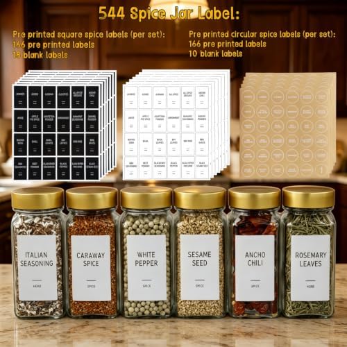 24 Spice Jars with Labels, 4oz Seasoning Jars for Cabinets, Drawers