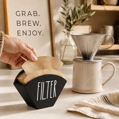 Wood Coffee Filter Holder, Farmhouse Cone Filter Storage Organizer