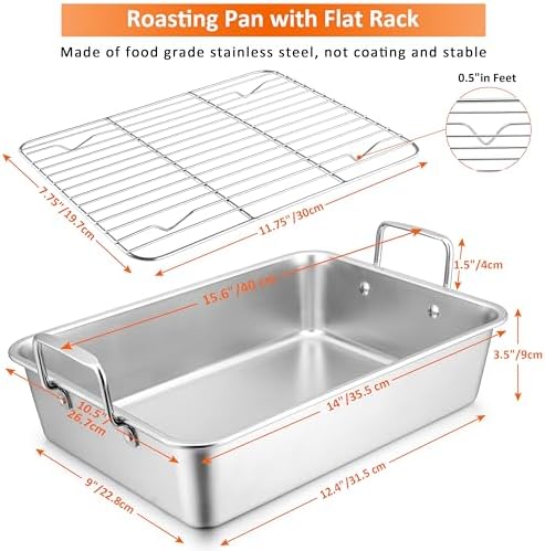 Leonyo 14 Inch Turkey Roasting Pan with Wire Rack, Oven Roaster Pan Tray