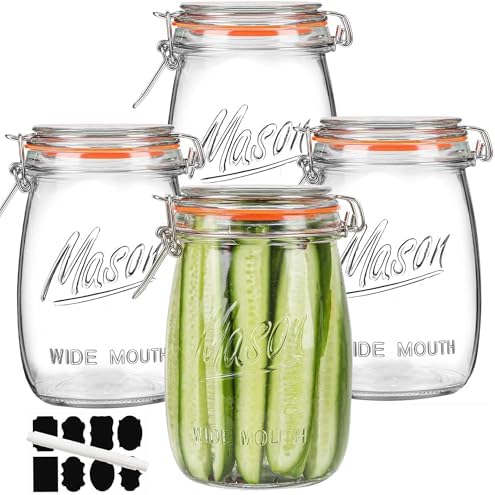 Anwoi 32 oz Wide Mouth Glass Storage Jars, 4 Pack