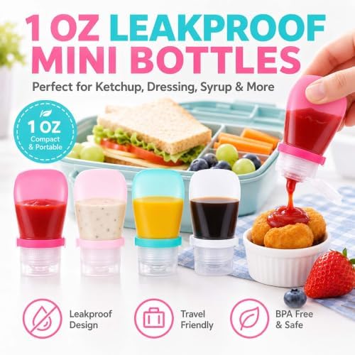 66 Pcs Bento Box Accessories Set with 1 oz Mini Condiment Squeeze