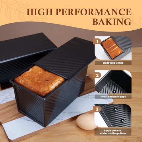 CARTMAN 2-Pack 1 LB Pullman Loaf Pan with Lid, Carbon Steel Set, Black