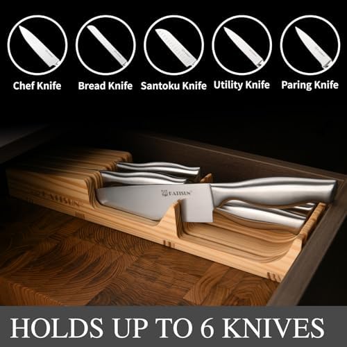 Kitchen Knife Set, 6 Pieces, Pine Knife Block