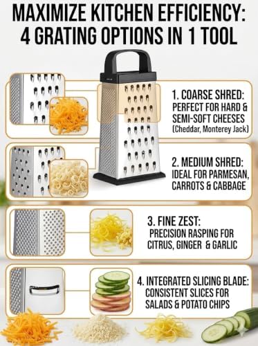 Stainless Steel 4-Sided Box Grater with Non-Slip Base