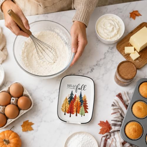 AnyDesign 5.9 Inch Fall Ceramic Spoon Rest, Hello Fall Tree Forest