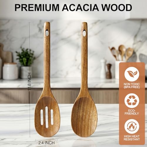 Large Wooden Spoons for Cooking Utensil Set Slotted Spoon Kitchen