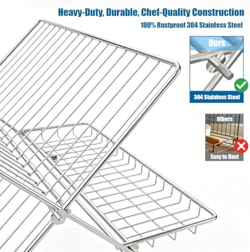 2-Tier Foldable Stainless Steel Dish Drying Rack