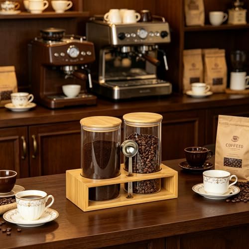 Glass Coffee Containers With Shelf - Coffee Bar Organizer And