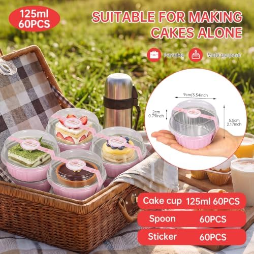 Mini Cake Pans with Lids, Aluminum Foil Cupcake Baking Cups - 5oz