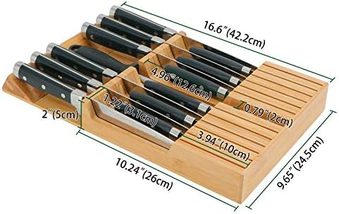 Utoplike 4 pcs Large Bamboo Kitchen Drawer Dividers 12 Knife Organizer