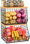 2 Set Stackable Wire Basket with Wooden Tops & Pad for kitchen