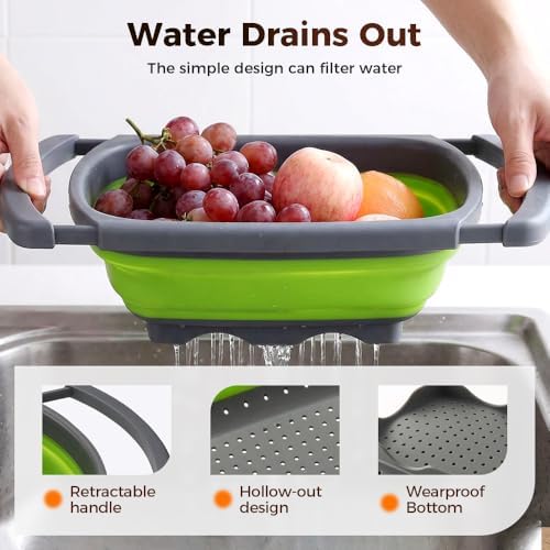 Collapsible Colander Strainer with Extendable Handles - Over the Sink