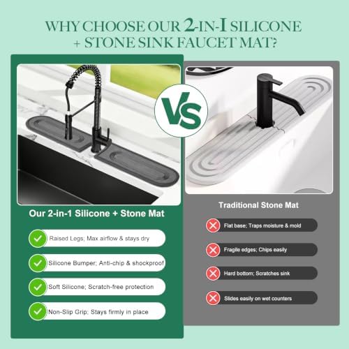 Faucet Mat for Kitchen Sink with Airflow Silicone Sleeve, Instant-Dry