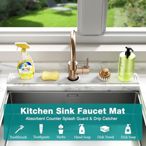 Stone Faucet Mat for Kitchen Sink - Quick Dry Diatomite Sink Splash