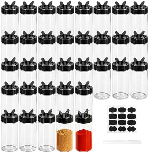 35 Pcs 8.7 oz Plastic Spice Jars with Labels and Pen Clear Kitchen
