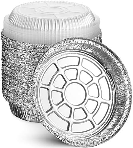 MontoPack 9” Round Aluminum Foil Pans with Clear Lids | Disposable